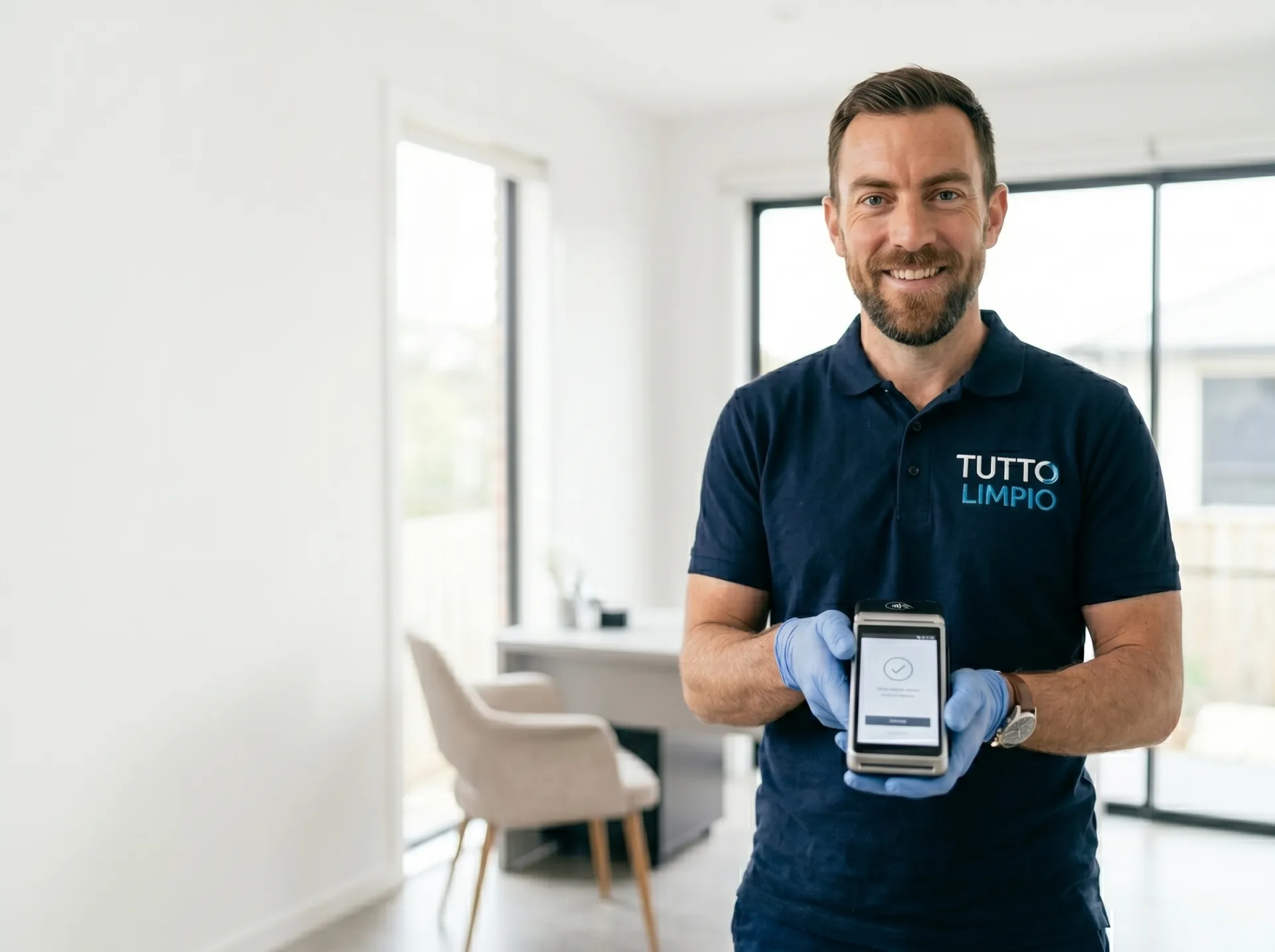 Cliente pagando al operario de TUTTO LIMPIO